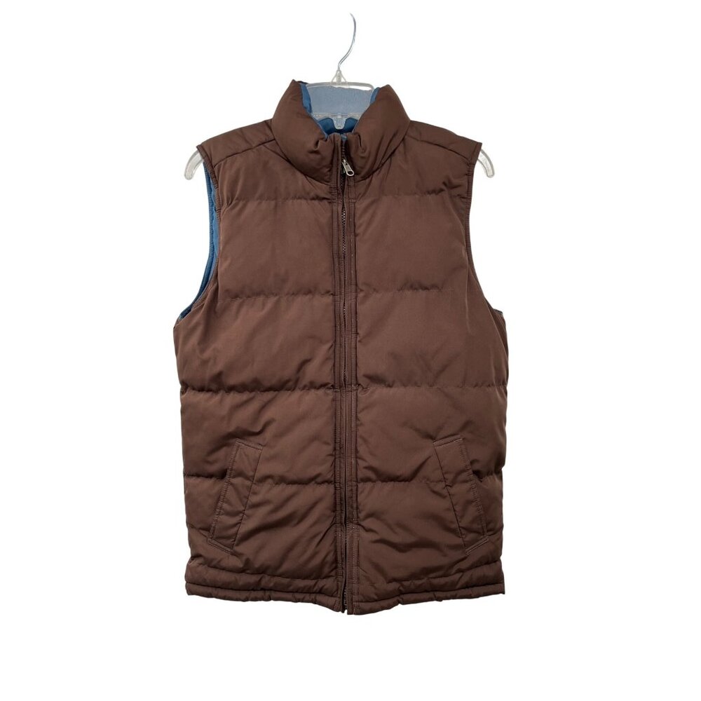 GapKids Puffer Vest Boys XXL Used Reversible Blue Brown - Picture 2 of 14